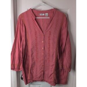 Quizz Woman's 100% Cotton Peachy Pink Button-Front Embroidered Tunic Size 22